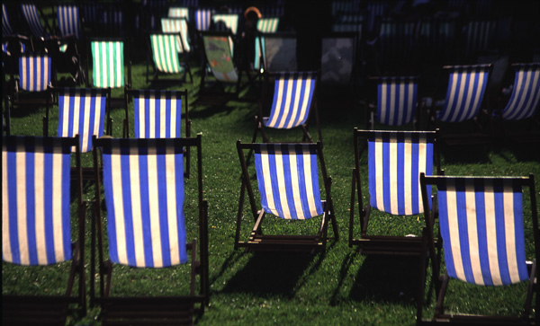 Deckchairs, backlit.